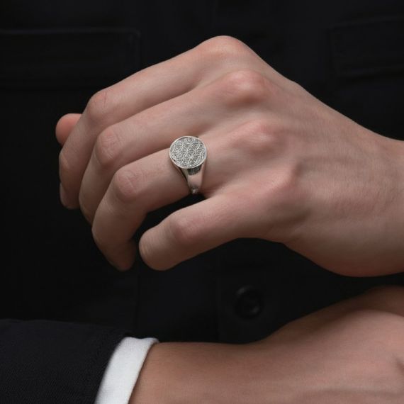 Кольцо Цветок жизни из серебра, живое фото 1