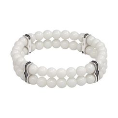 Двойной браслет из белой керамики 6 мм с шармами из серебра