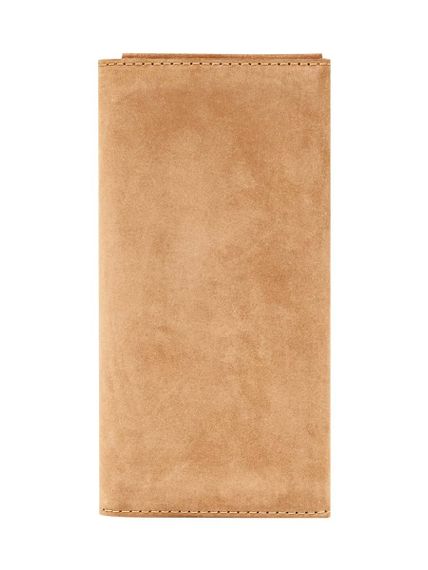 Фото функционального кошелька Цветок жизни из светло-коричневого нубука, вид сзади.