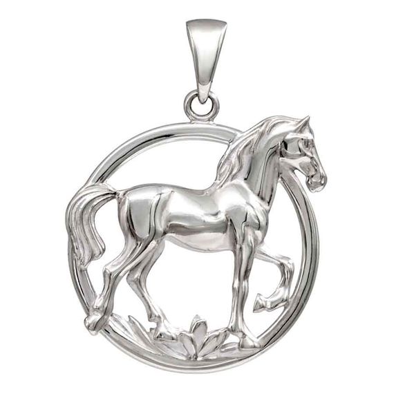 Подвеска Лошадь в круге - кулон из серебра 925 пробы, вид 1
