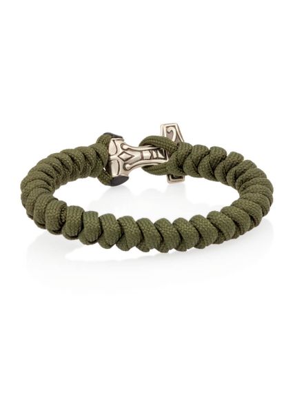 Браслет из зелёного паракорда с шармом Молот тора Bayer из мельхиора, вид сзади