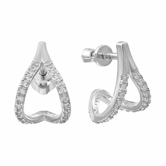 Серьги-пусеты Долька из серебра 925 пробы с фианитами, фото 1