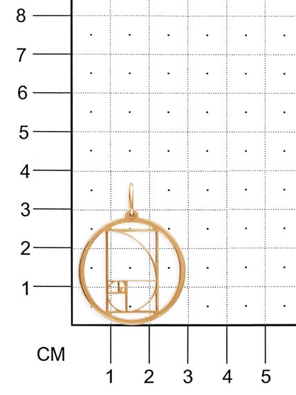 Фото подвески золотое сечение в круге из серебра с позолотой на размерной сетке