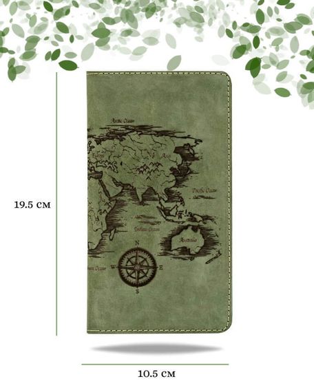 Фото функционального кошелька Карта из зеленой кожи Инфографика Размеры