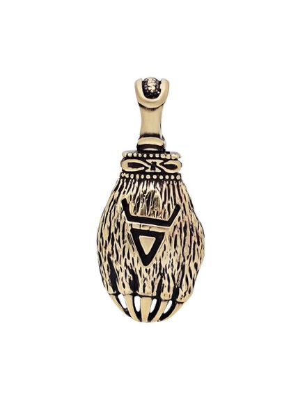 Изображение бронзового амулета в виде объемной лапы Велеса, вид с обратной стороны.