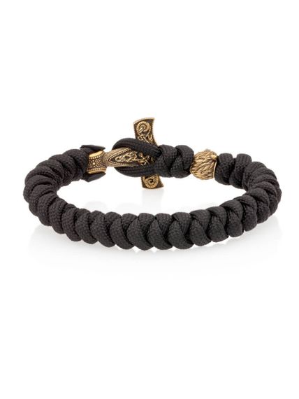 Браслет из черного паракорда с шармом Молот тора Мьельнир и медведем из бронзы, вид сзади