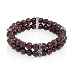 Двойной браслет из граната 6 мм с шармами из серебра