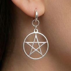 Серьги Конго 12 мм с подвеской Пентаграмма из серебра 925