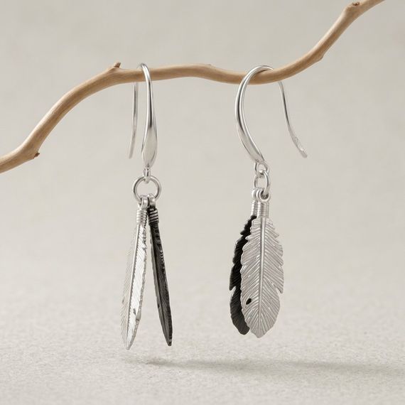 Ювелирные серьги Перья Инь-Янь из серебра 925 пробы, фото 2