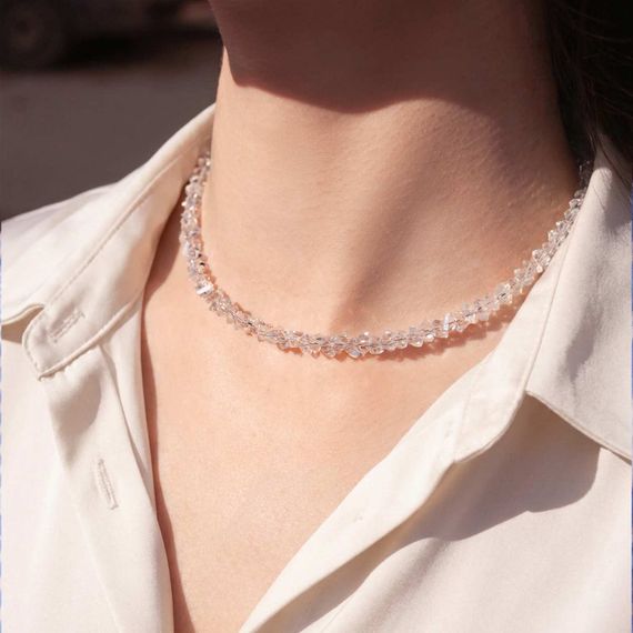 Чокер из имитации светлого хрусталя 6 мм, живое фото