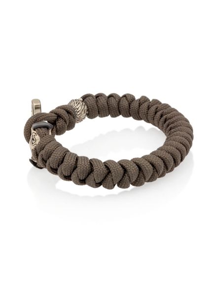 Браслет из оливкового паракорда с шармом Молот тора Bayer и медведем из мельхиора, вид сбоку