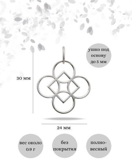 Подвеска Таттва Земли Притхиви из серебра, Инфографика размеры