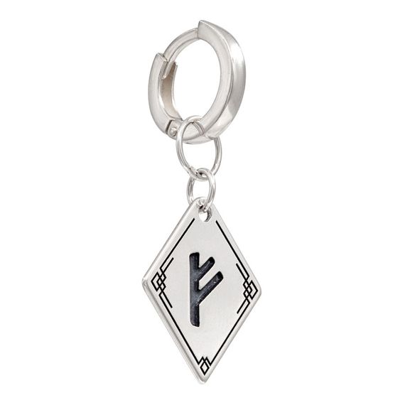 Серьги Конго 12 мм с подвеской руна Феху из серебра 925, вид 3