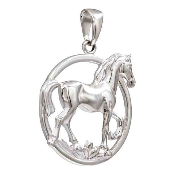 Подвеска Лошадь в круге - кулон из серебра 925 пробы, вид 2