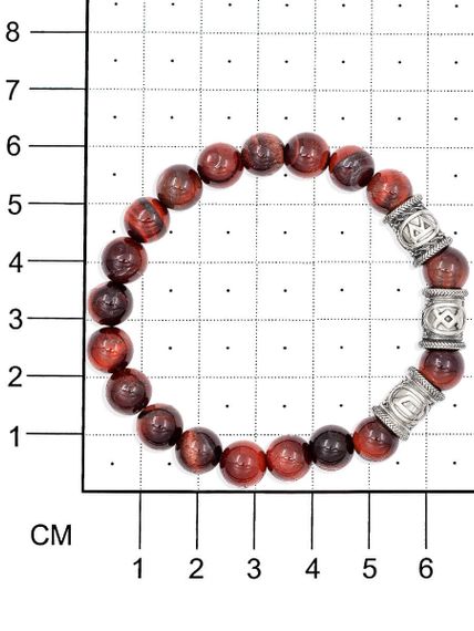 Браслет из натурального бычьего глаза с рунами Уруз, Ингуз, Беркана - Восстановление энергии, на размерной сетке