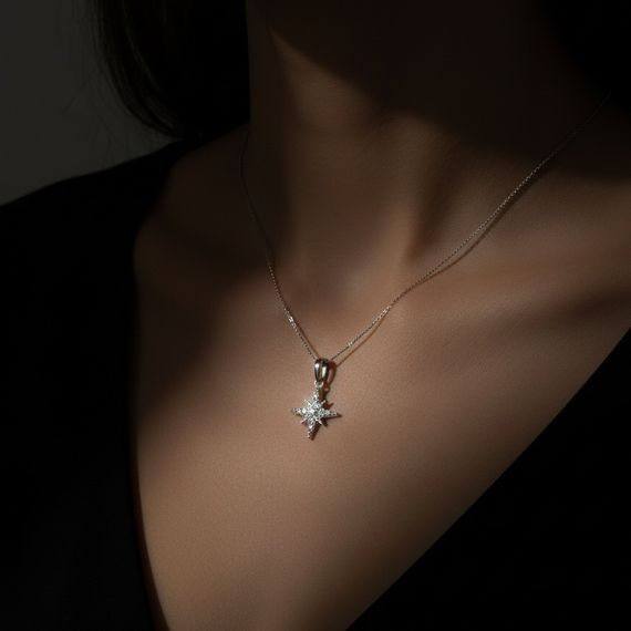 Подвеска Вифлеемская звезда из серебра 925 пробы с фианитами, живое фото 3