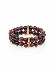 Браслет двойной из бычьего глаза 8 мм с шармом Всевидящее око из бронзы