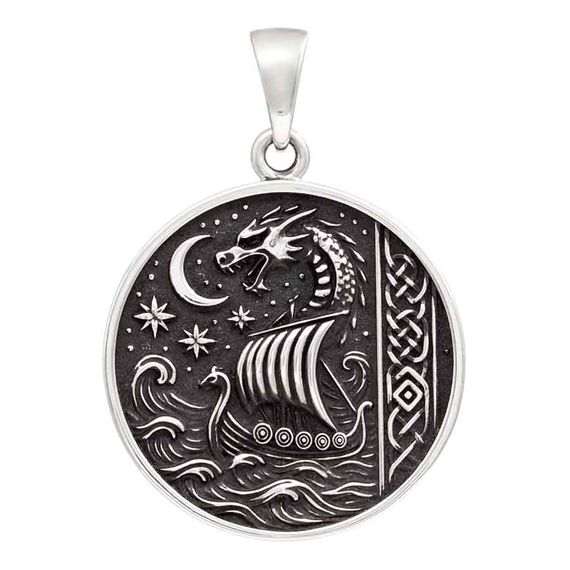 Подвеска Корабль и дракон - кулон из серебра 925 пробы, фото 1