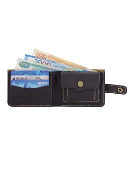 Фото портмоне Всевидящее око синяя кожа, вид внутри с наполнением.