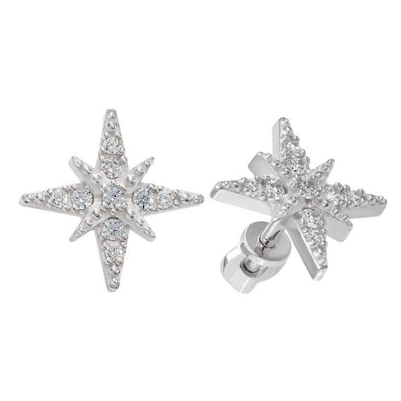 Серьги-пусеты Вифлеемская звезда из серебра 925 пробы с фианитами, фото 1