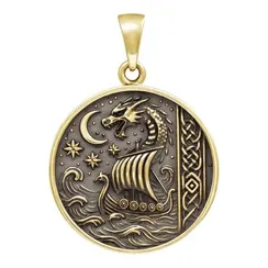 Корабль и дракон - подвеска из бронзы