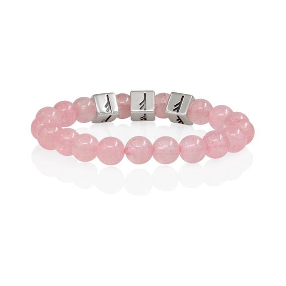 Браслет Изобилие и рост из натурального розового кварца с 3 рунами Феху в форме куба из серебра 925, вид 3