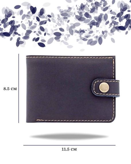 Фото функционального портмоне классического из синей кожи коала Инфографика Размеры