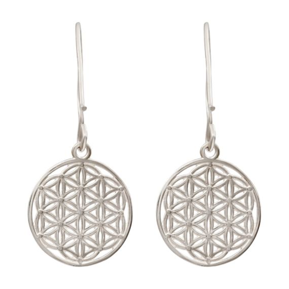 Цветок жизни - серьги из серебра, вид сзади
