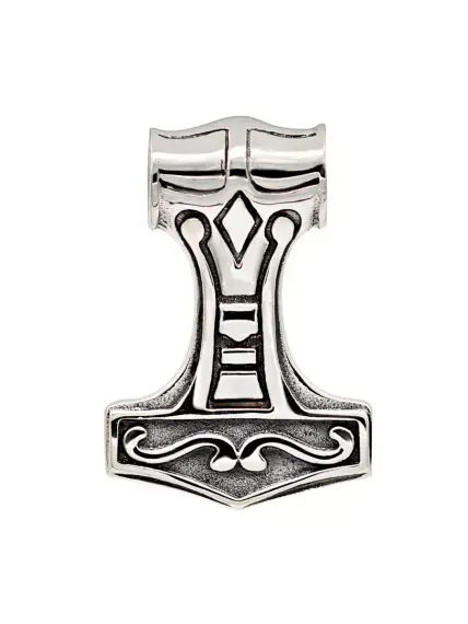 Фото малой подвески Мьёльнир из серебра с руной Альгиз, вид сзади.