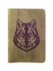 Обложка для паспорта Волк зеленый нубук