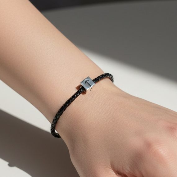 Шарм куб с руной Тейваз - подвеска из серебра 925 пробы, живое фото 1