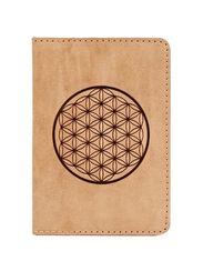 Обложка для паспорта Цветок жизни светло коричневый нубук