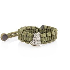 Браслет с шармом Панда из мельхиора - зеленый паракорд