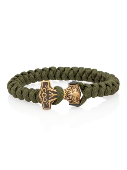 Браслет из зелёного паракорда с шармом Молот тора Bayer из бронзы, вид спереди