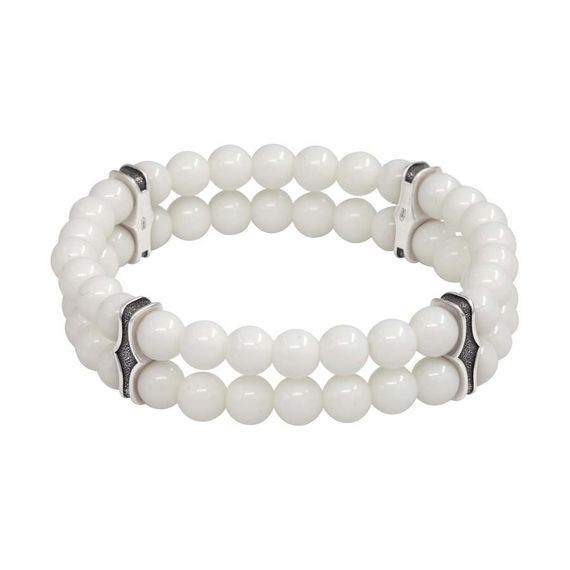 Двойной браслет из белой керамики 6 мм с шармами из серебра, вид 2