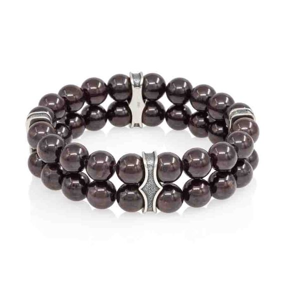 Двойной браслет из натурального камня граната 8 мм с шармами из мельхиора, фото 1