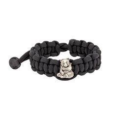 Браслет с шармом Панда из мельхиора - чёрный паракорд