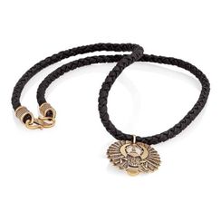 Колье Гайтан чёрный 5 мм с подвеской Скарабей малый из бронзы