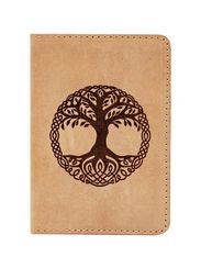 Обложка для паспорта Древо жизни светло коричневый нубук