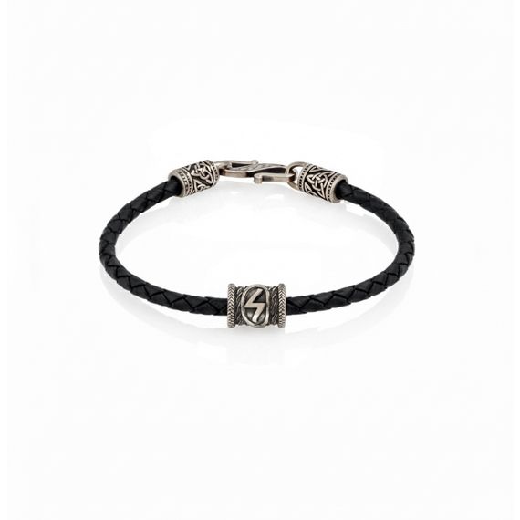 Браслет гайтан из натуральной кожи с руной Соулу мельхиор, фото 1