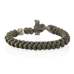 Браслет из оливкового паракорда с молотом Тора Мьёльнир и медведем из мельхиора