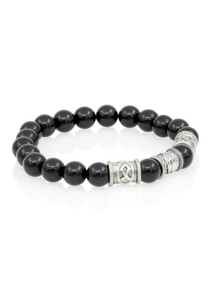 Браслет из натурального чёрного кварца с рунами Одал, Тейваз, Феху - Достижение целей, вид сбоку 1