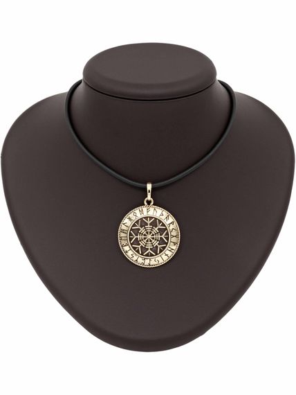 Фото амулета Агисхьяльм из бронзы, вид на постаменте.