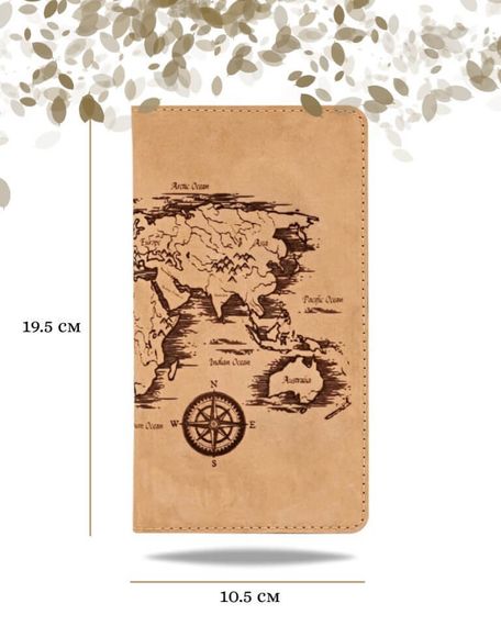 Фото функционального кошелька Карта из светло-коричневой кожи Инфографика Размеры