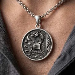 Подвеска Корабль и дракон - кулон из серебра 925 пробы