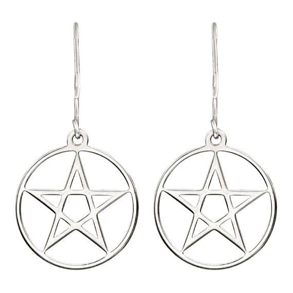 Пентаграмма - ювелирные серьги из серебра 925 пробы, вид сзади