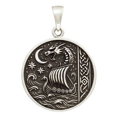 Корабль и дракон - подвеска из мельхиора