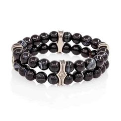 Браслет Всевидящее Око из Мельхиора Двойной с агатом полосатым 8 мм