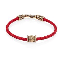 Браслет гайтан красный 3 мм с руной Феху Бронза