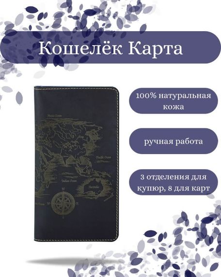 Фото функционального кошелька Карта из синей кожи Инфографика
